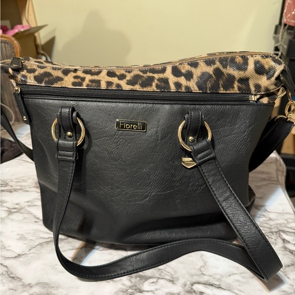 Fiorelli Handbags - Black and Tan Shoulder Bag with Animal Print Fiorelli